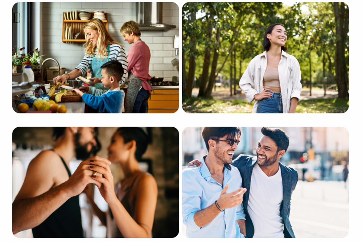 Four image collage of different families. 